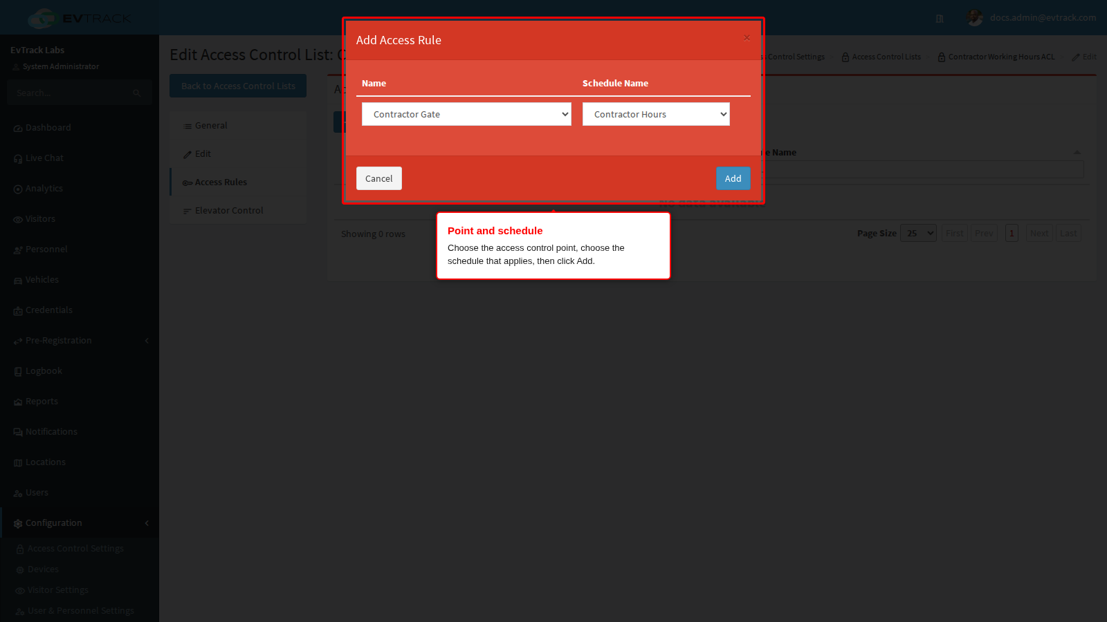 Add access rule dialog
