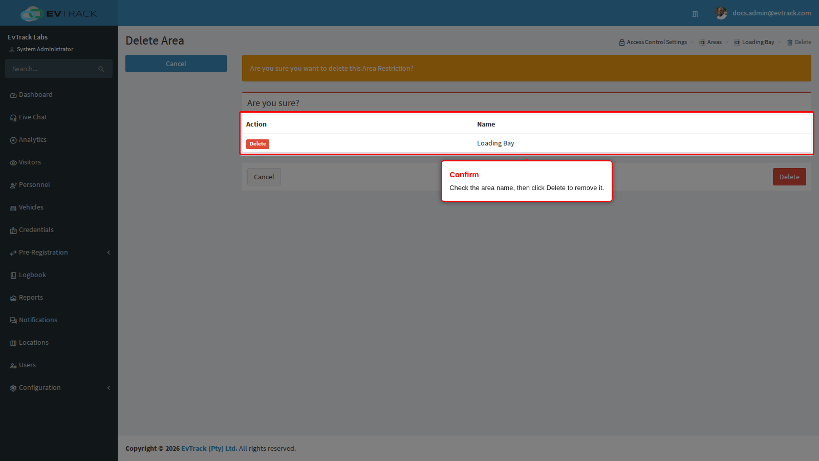 Confirm deletion