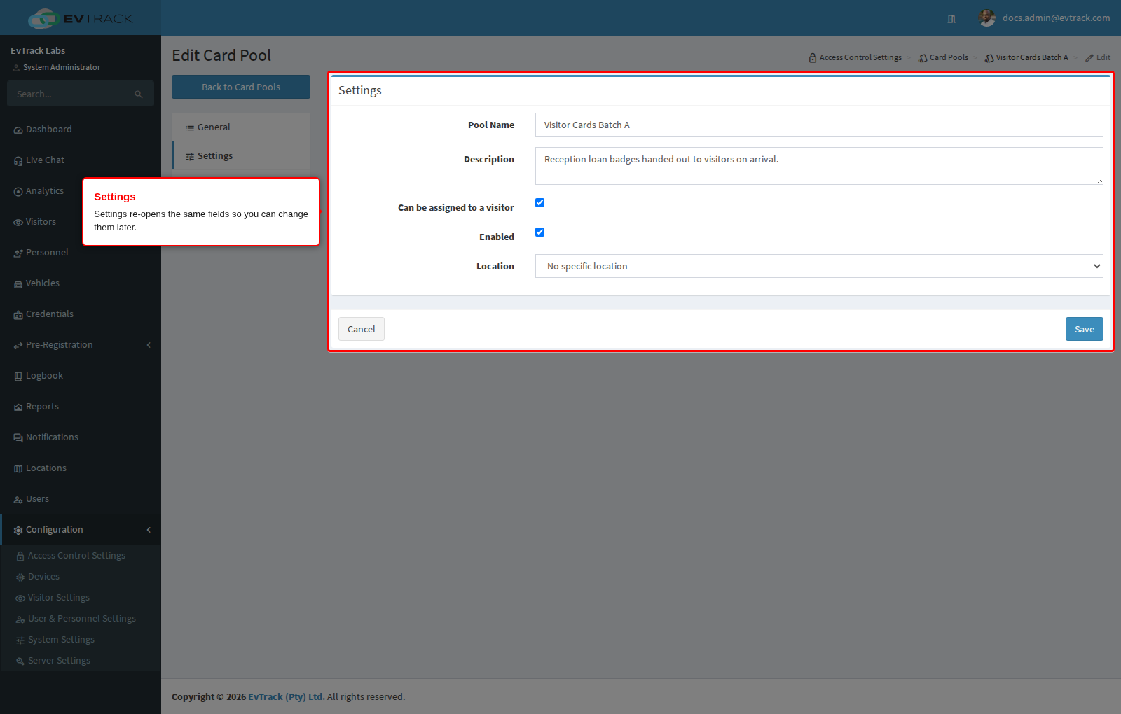 Settings panel