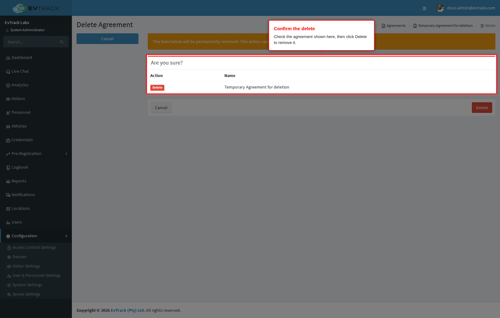 Delete confirmation