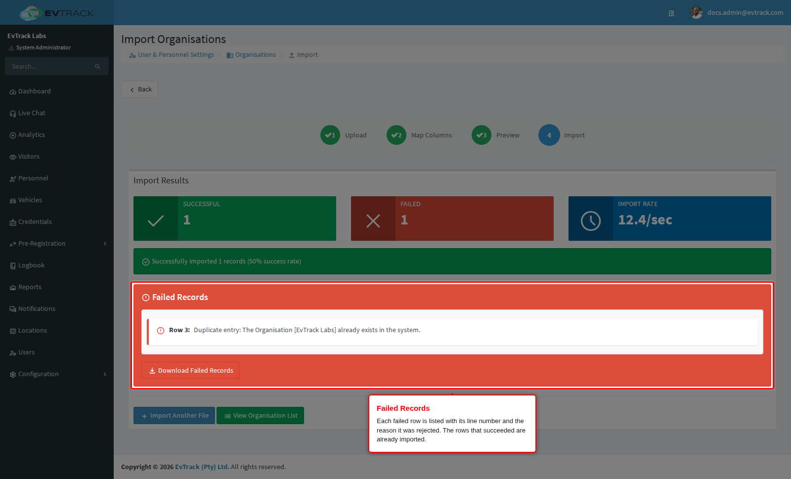 Import results with failed rows
