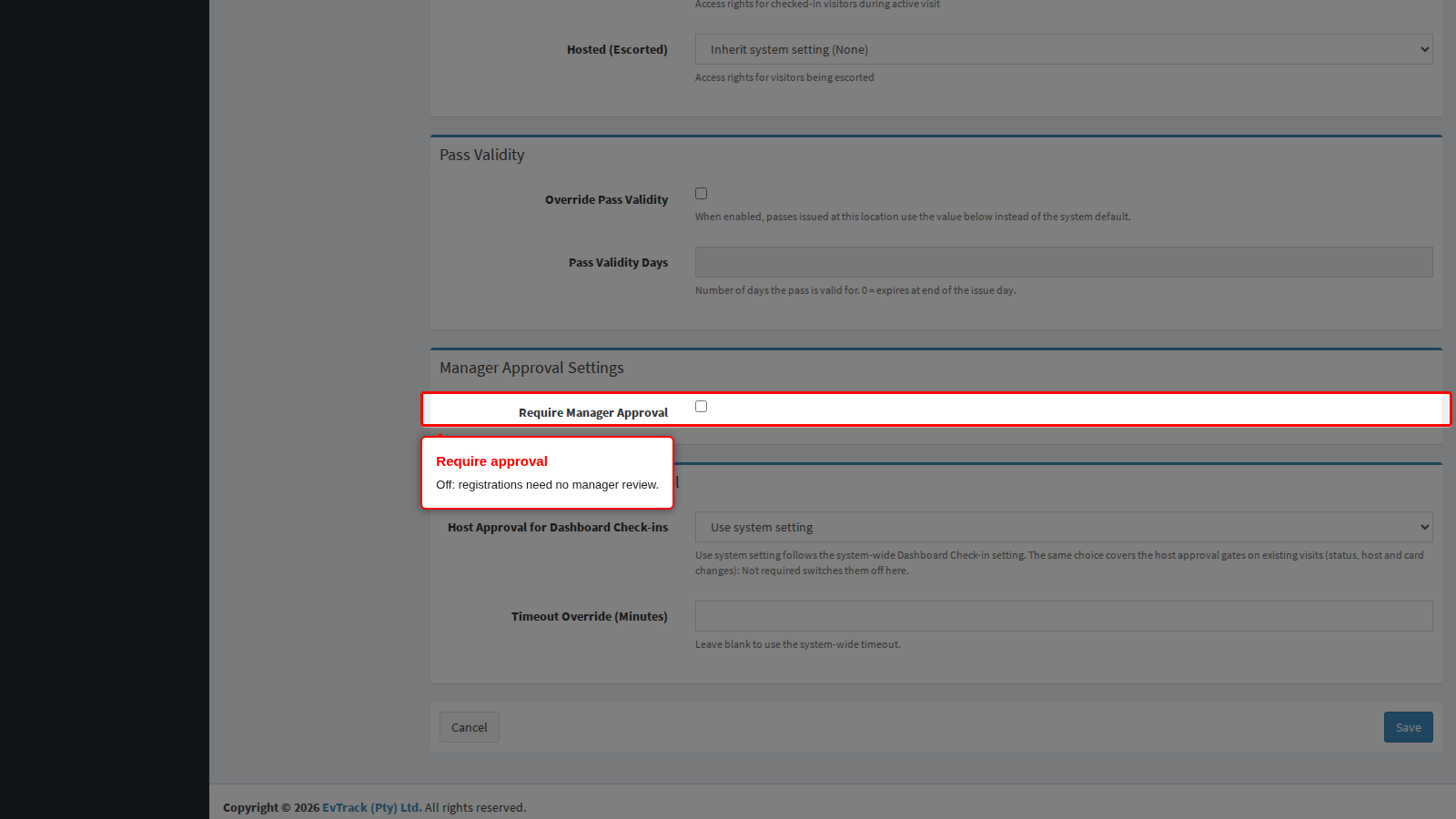 Require Manager Approval, off
