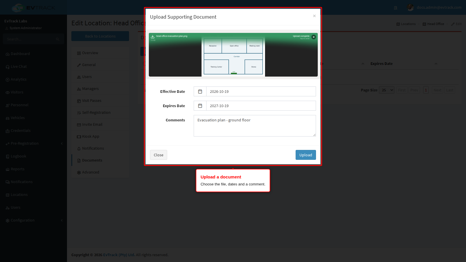 The upload dialog