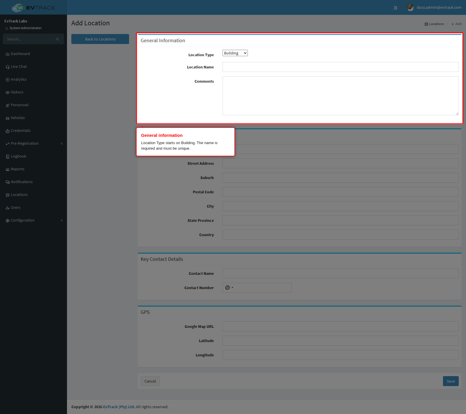 General information on the Add form