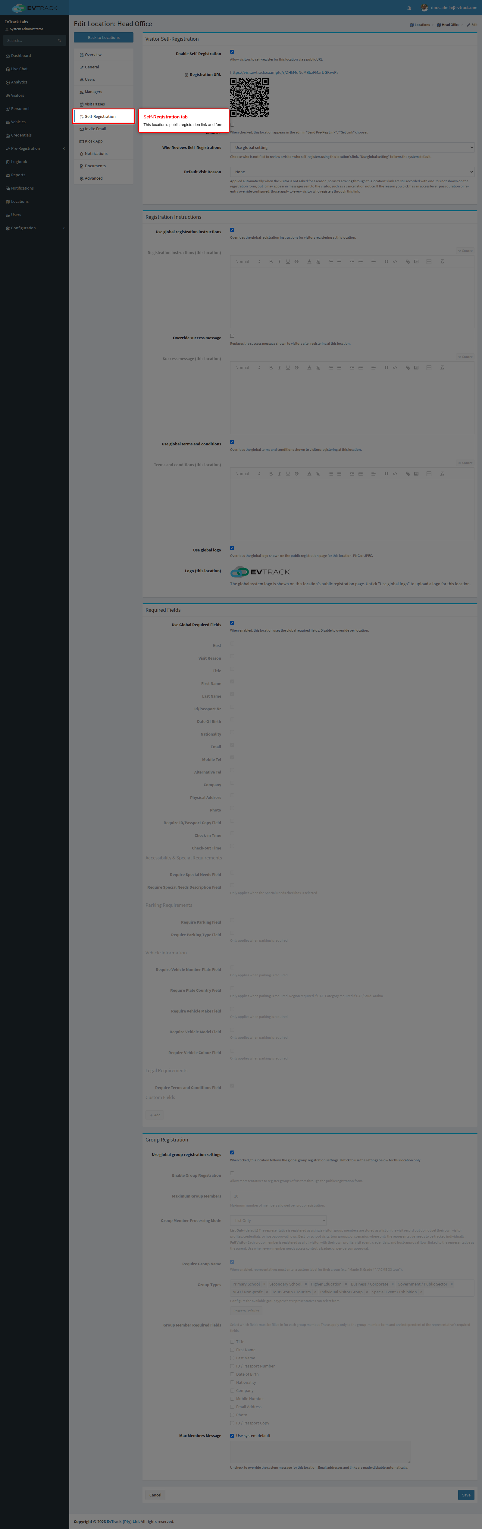 The Self-Registration tab