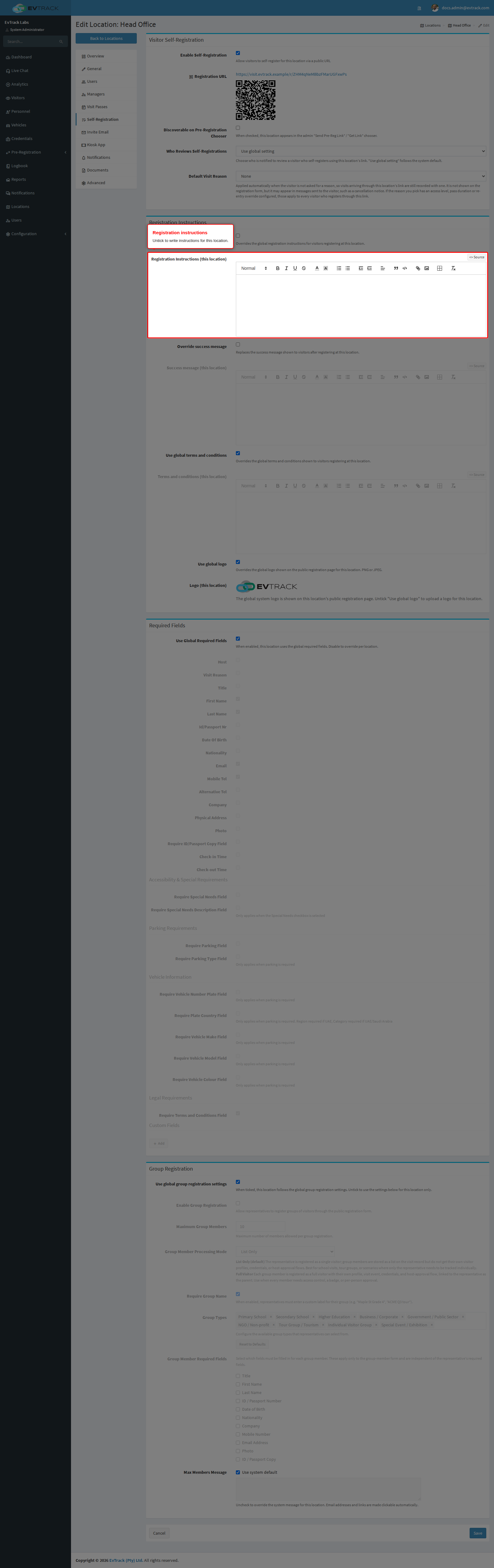 Registration instructions for this location