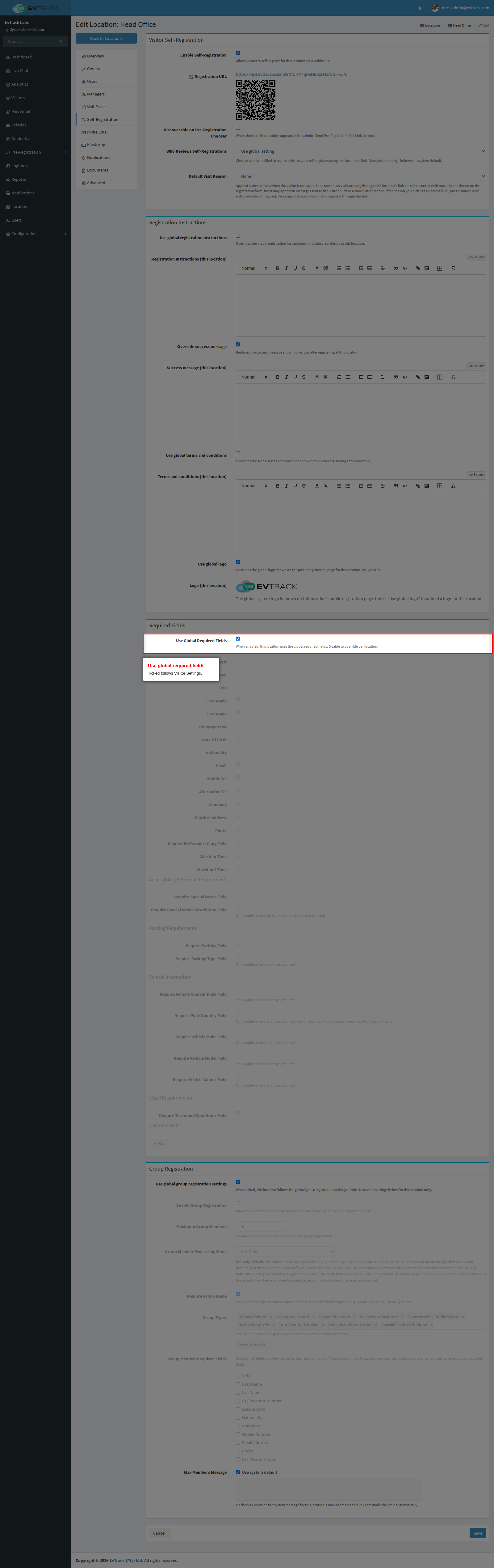 Use Global Required Fields