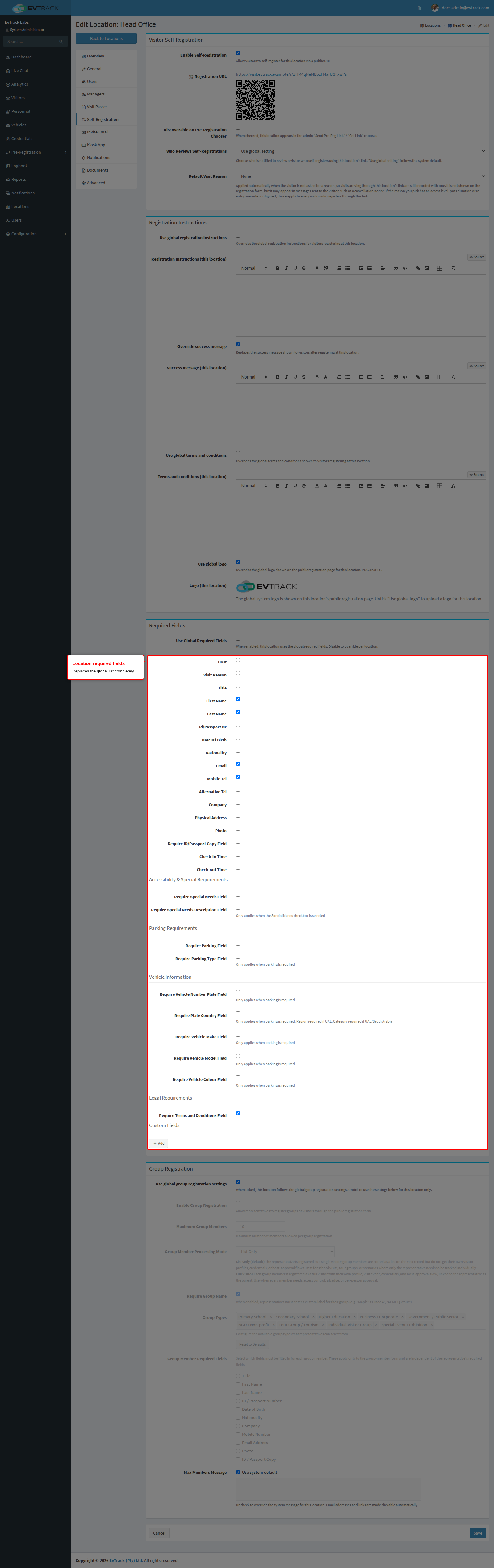 This location's required fields
