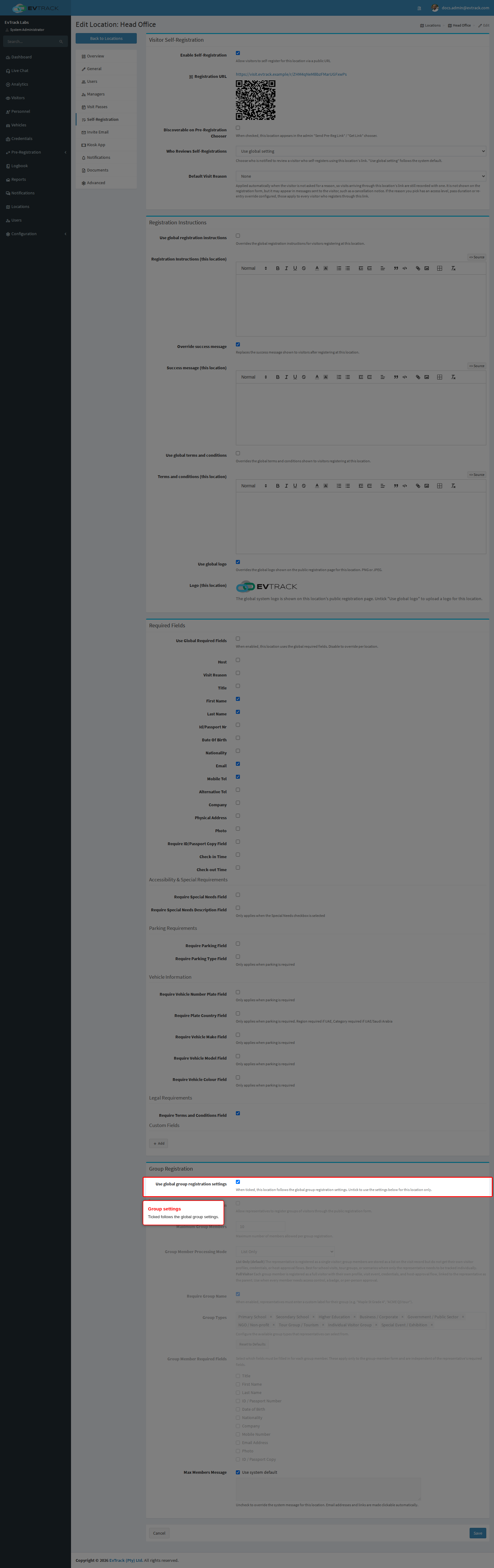 Use global group registration settings