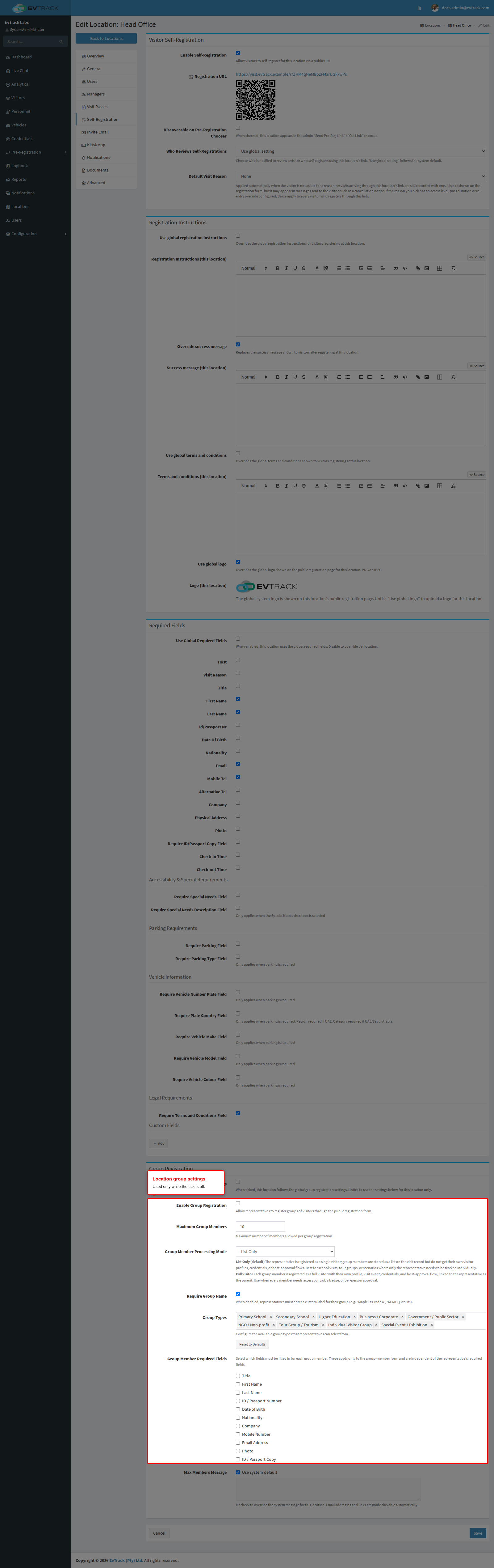 This location's group settings