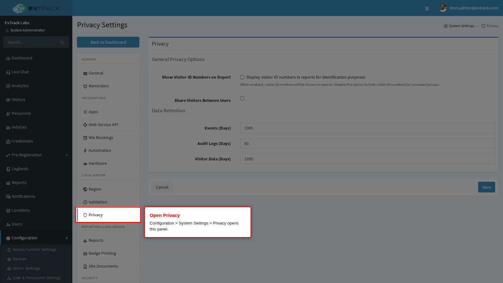 Privacy in the System Settings sidebar