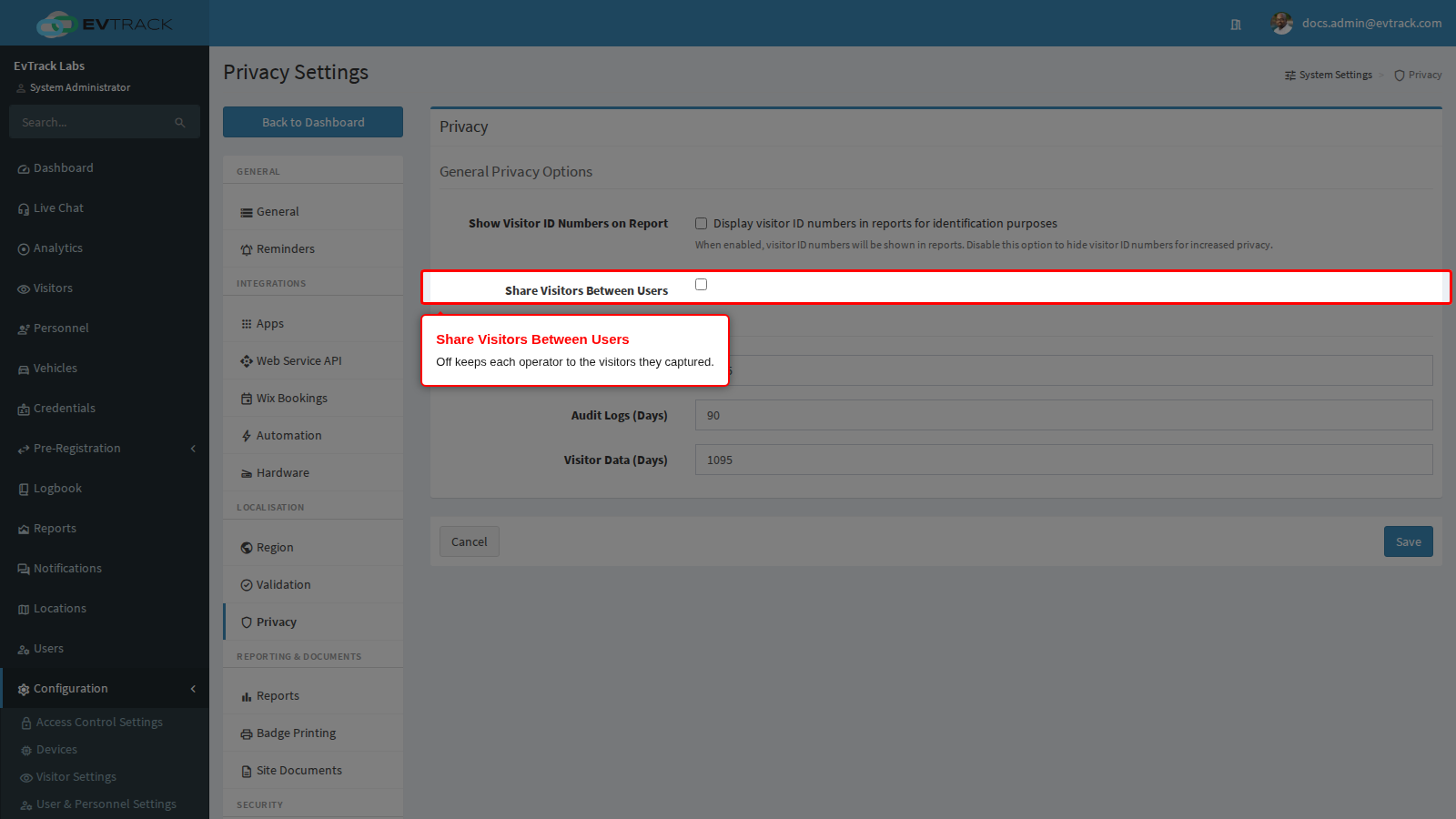 The Share Visitors Between Users option