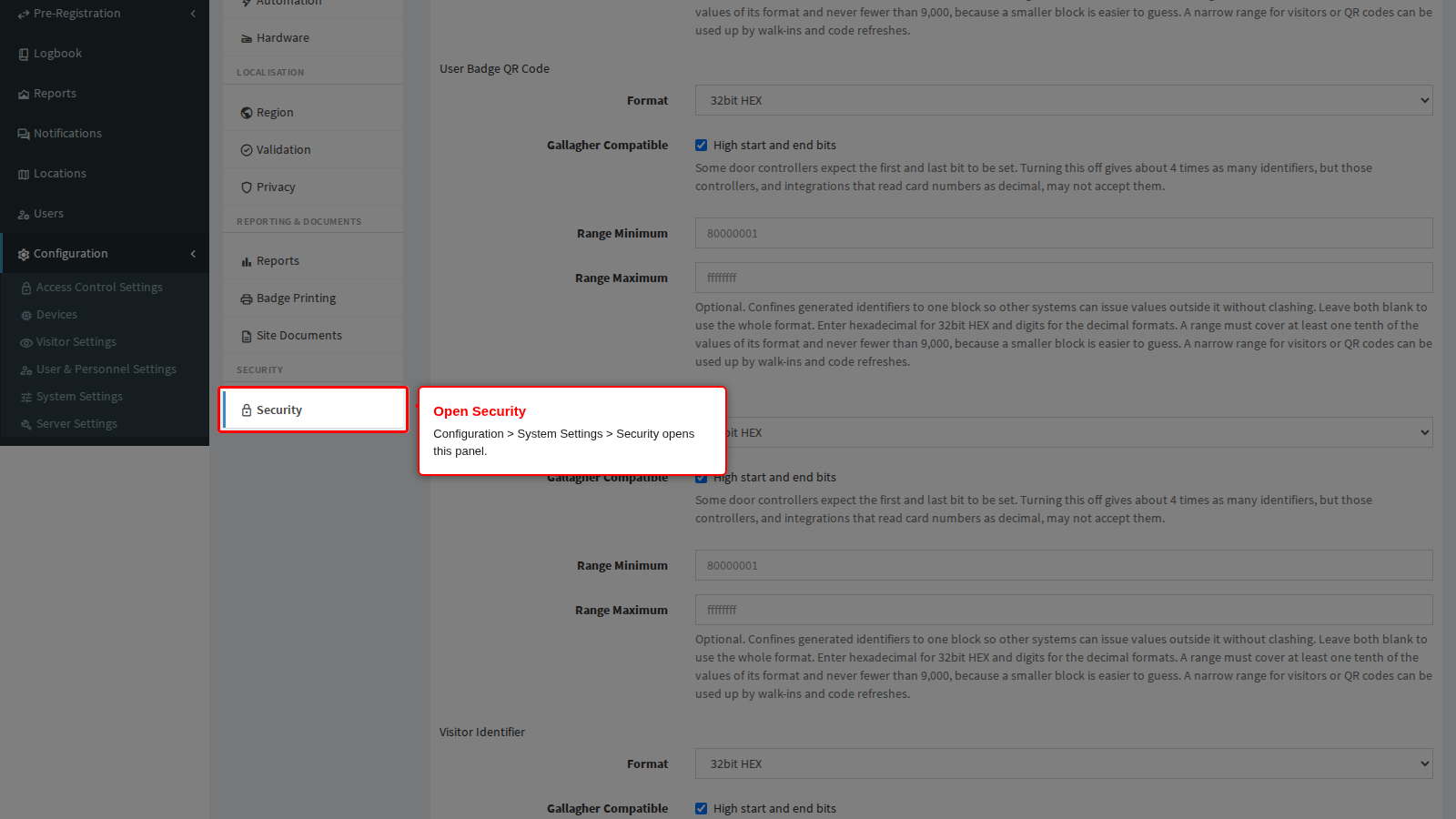 Security in the System Settings sidebar