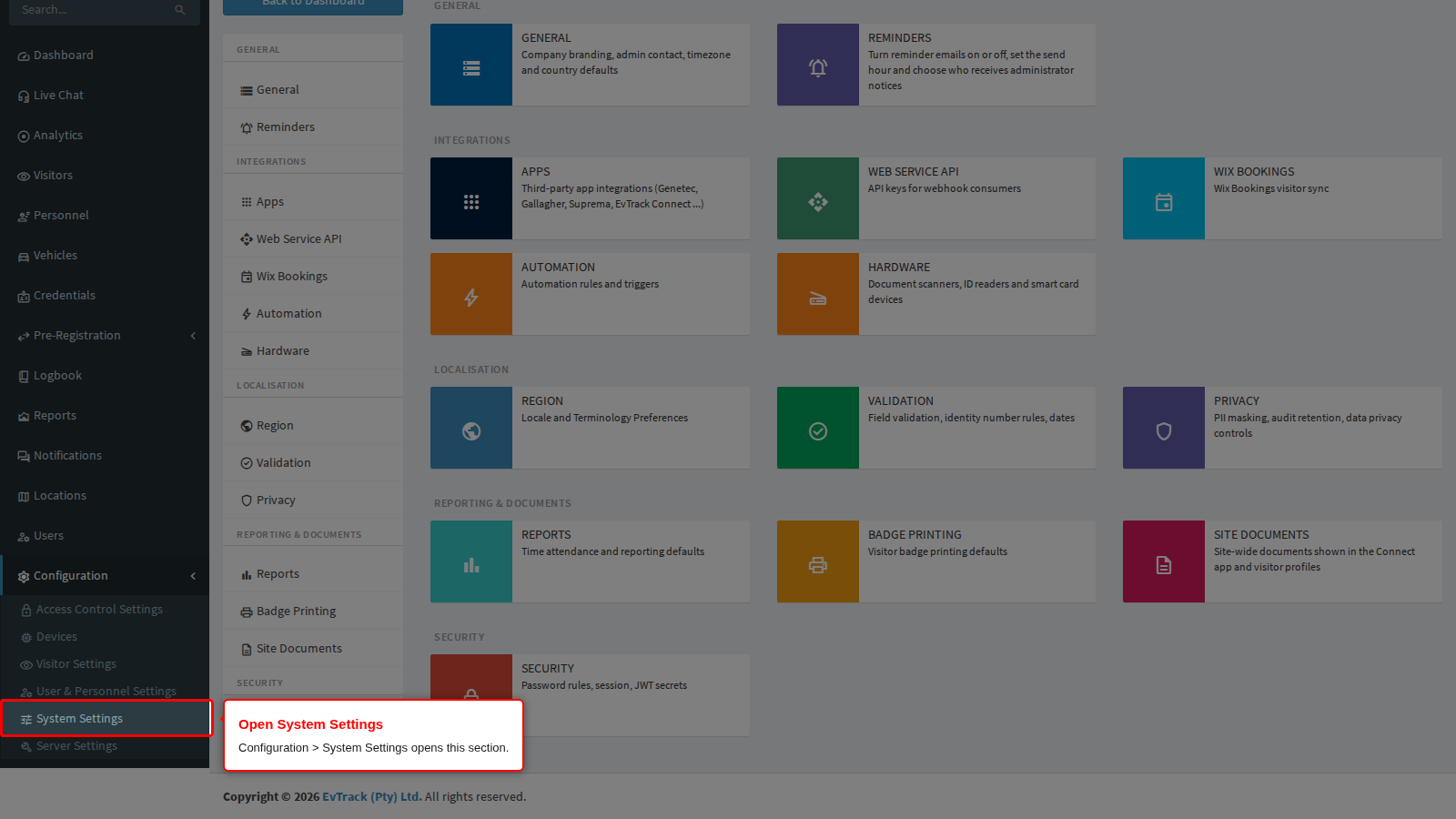 Configuration > System Settings in the sidebar