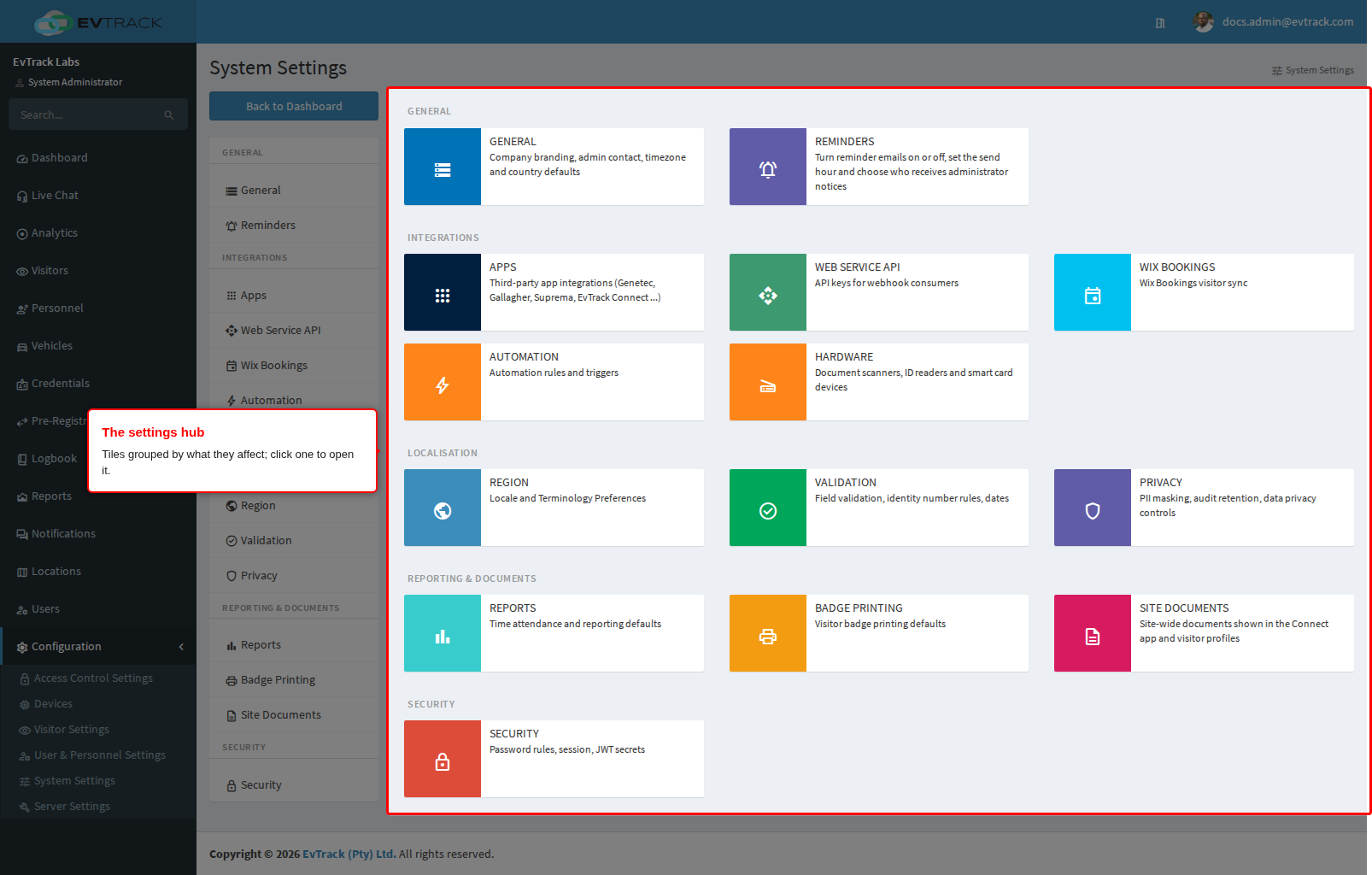 The System Settings landing page