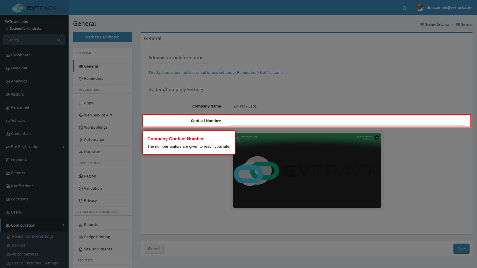 The Company Contact Number field