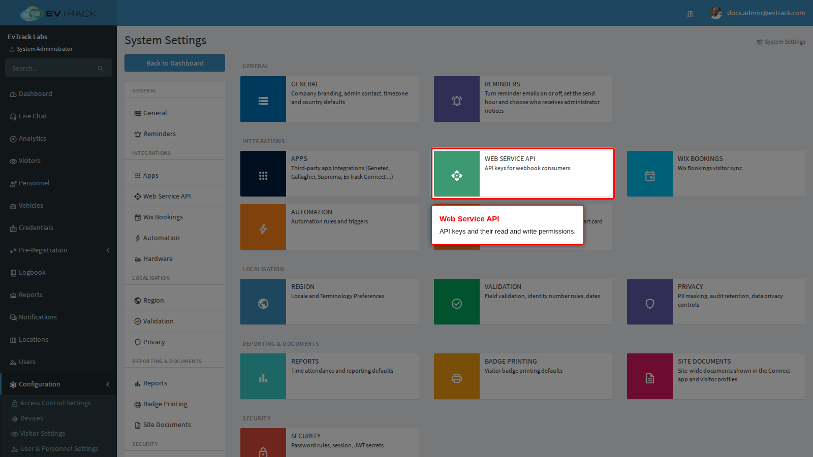 The Web Service API tile
