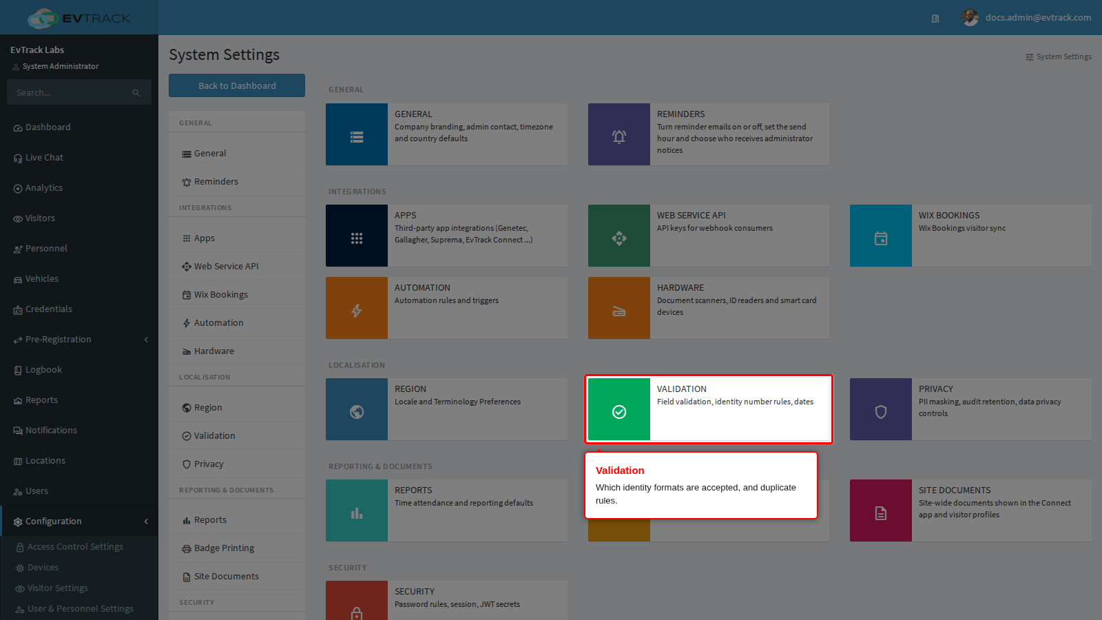 The Validation tile