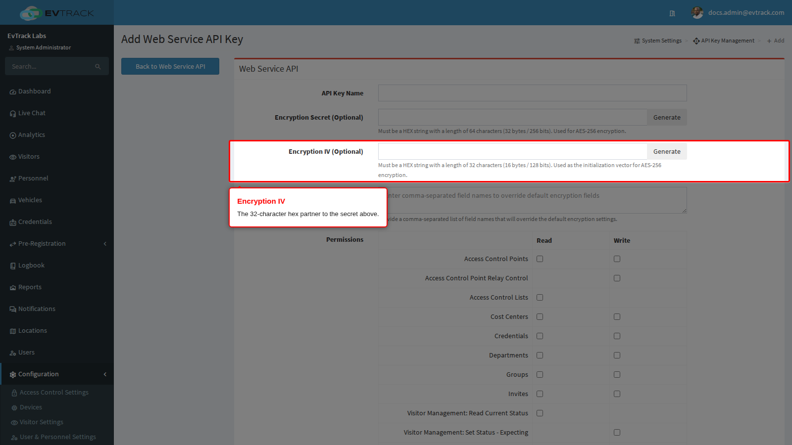 The Encryption IV field and its Generate button