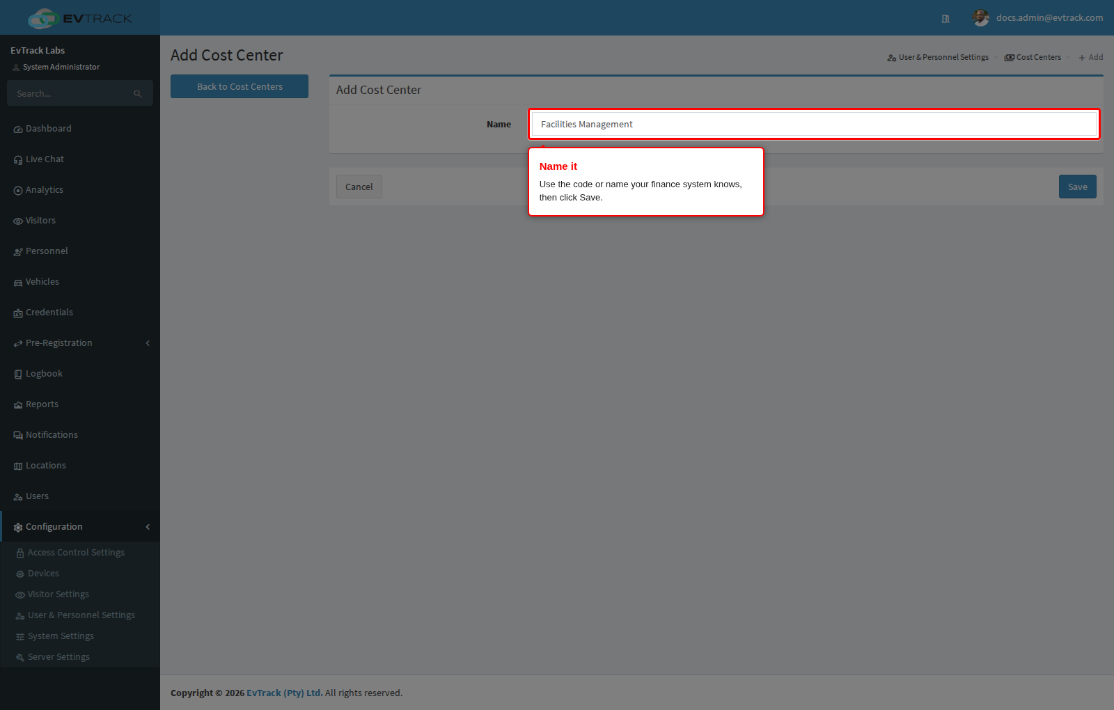 New cost center