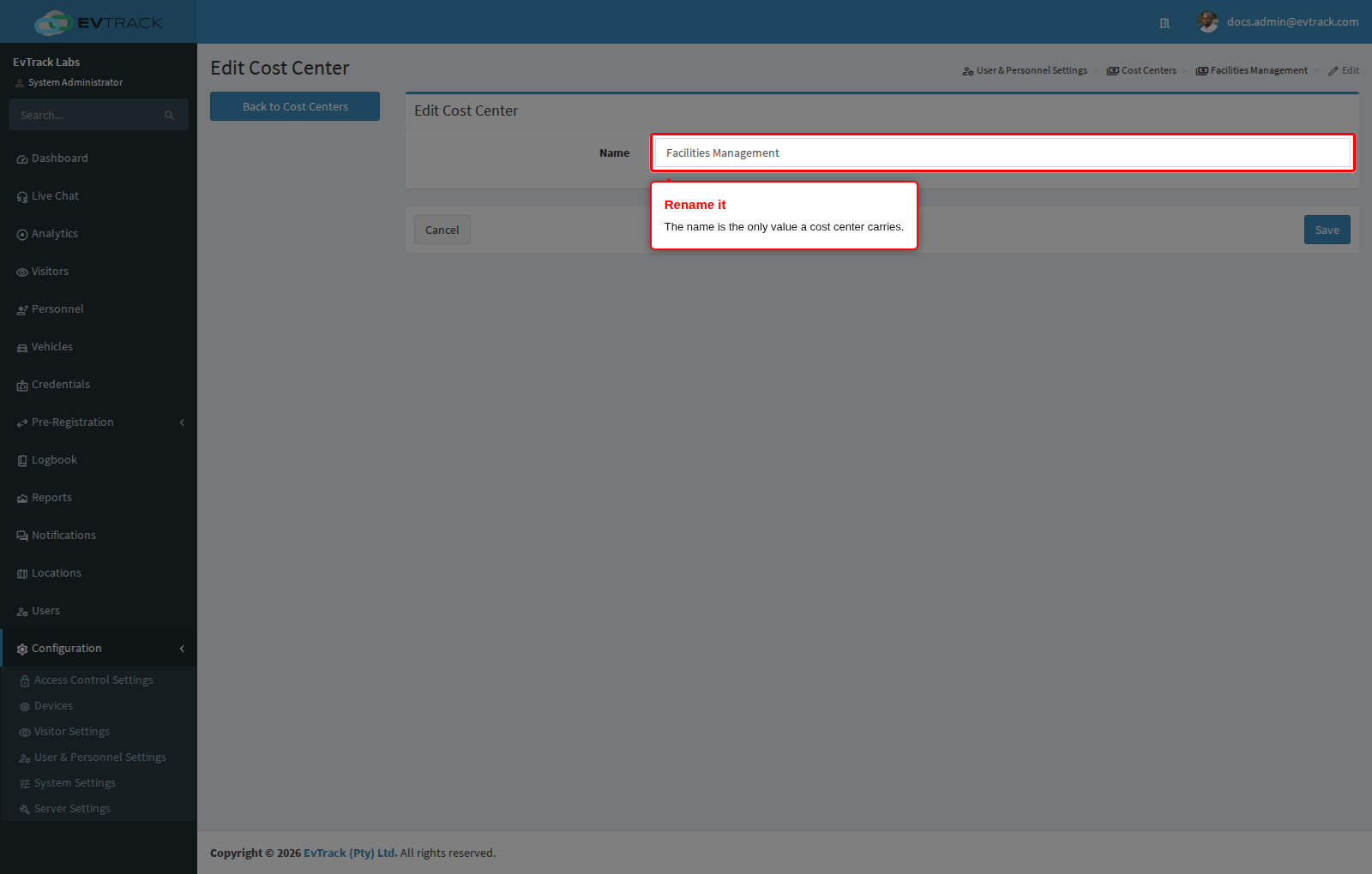 Cost center edit