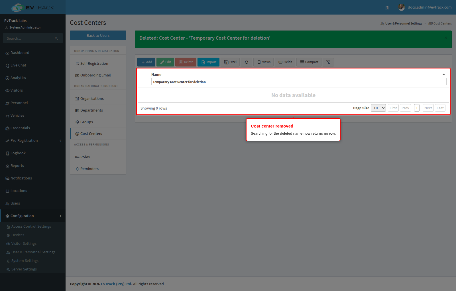 Cost center removed