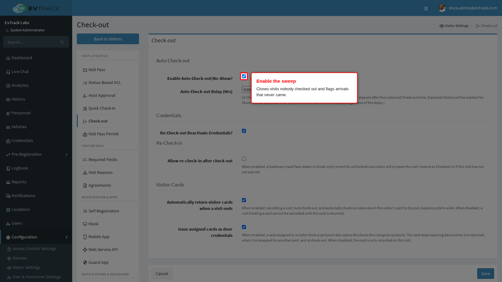 Enable Auto Check-out/No-Show