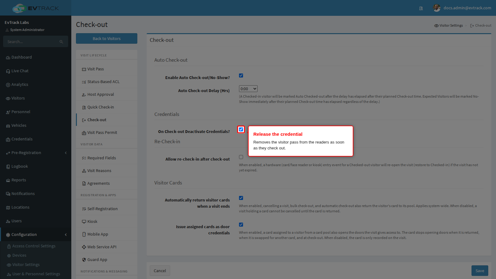 On Check-out Deactivate Credentials