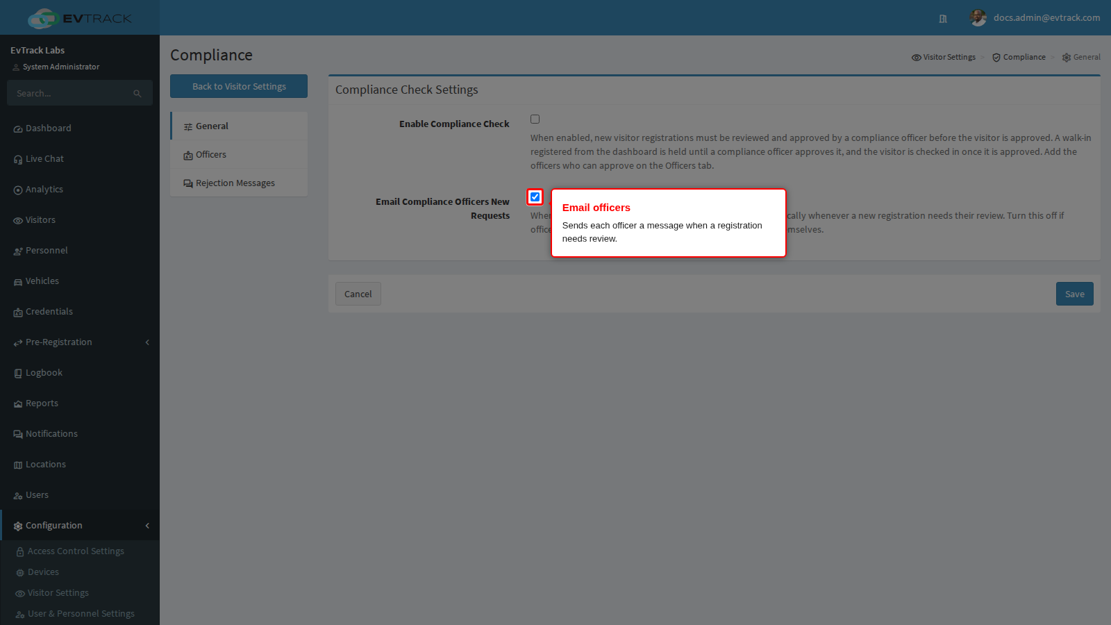 Email Compliance Officers New Requests