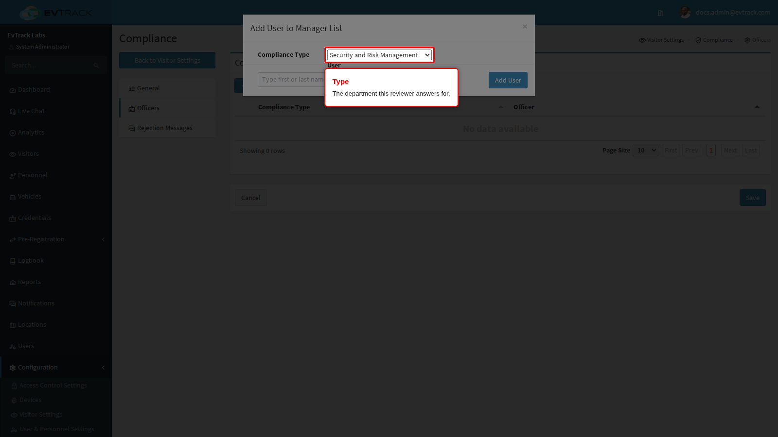 The officer Type selector