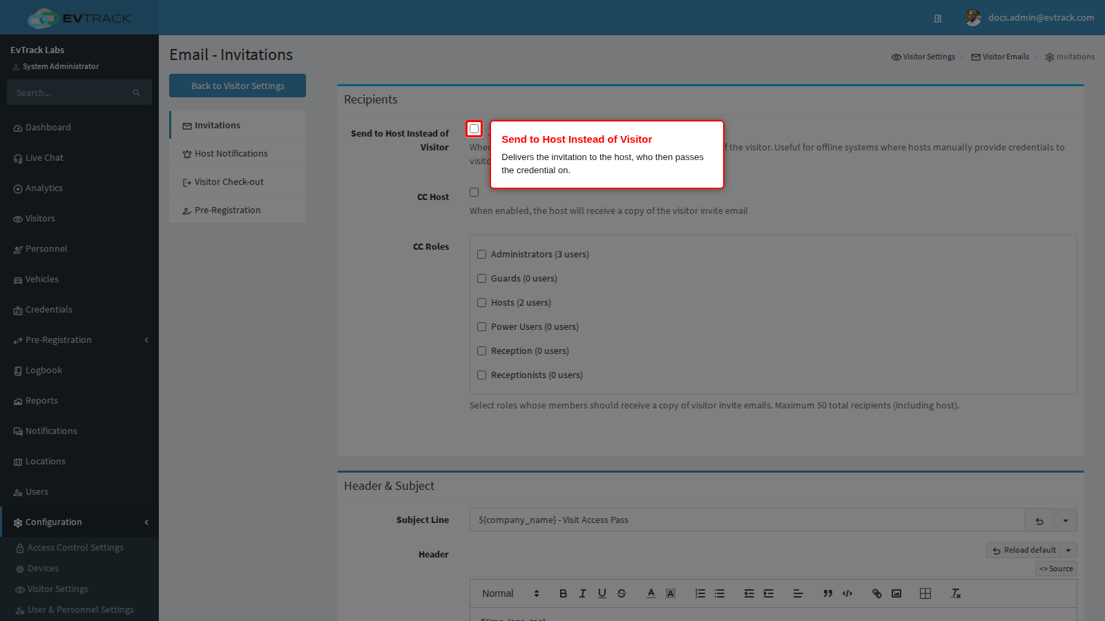 Send to Host Instead of Visitor