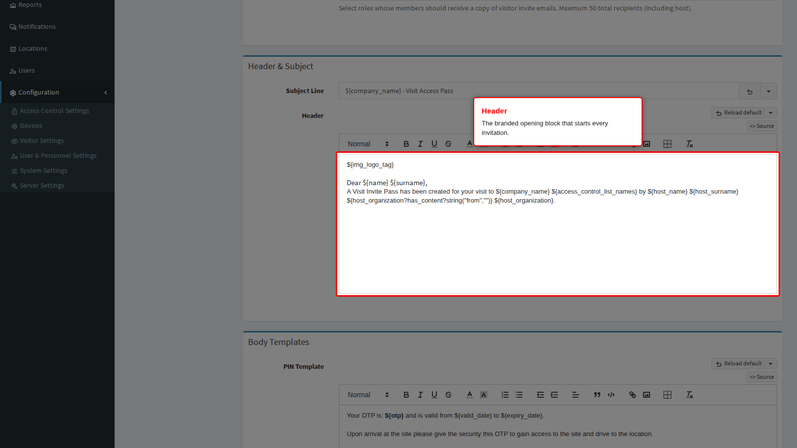 Header editor
