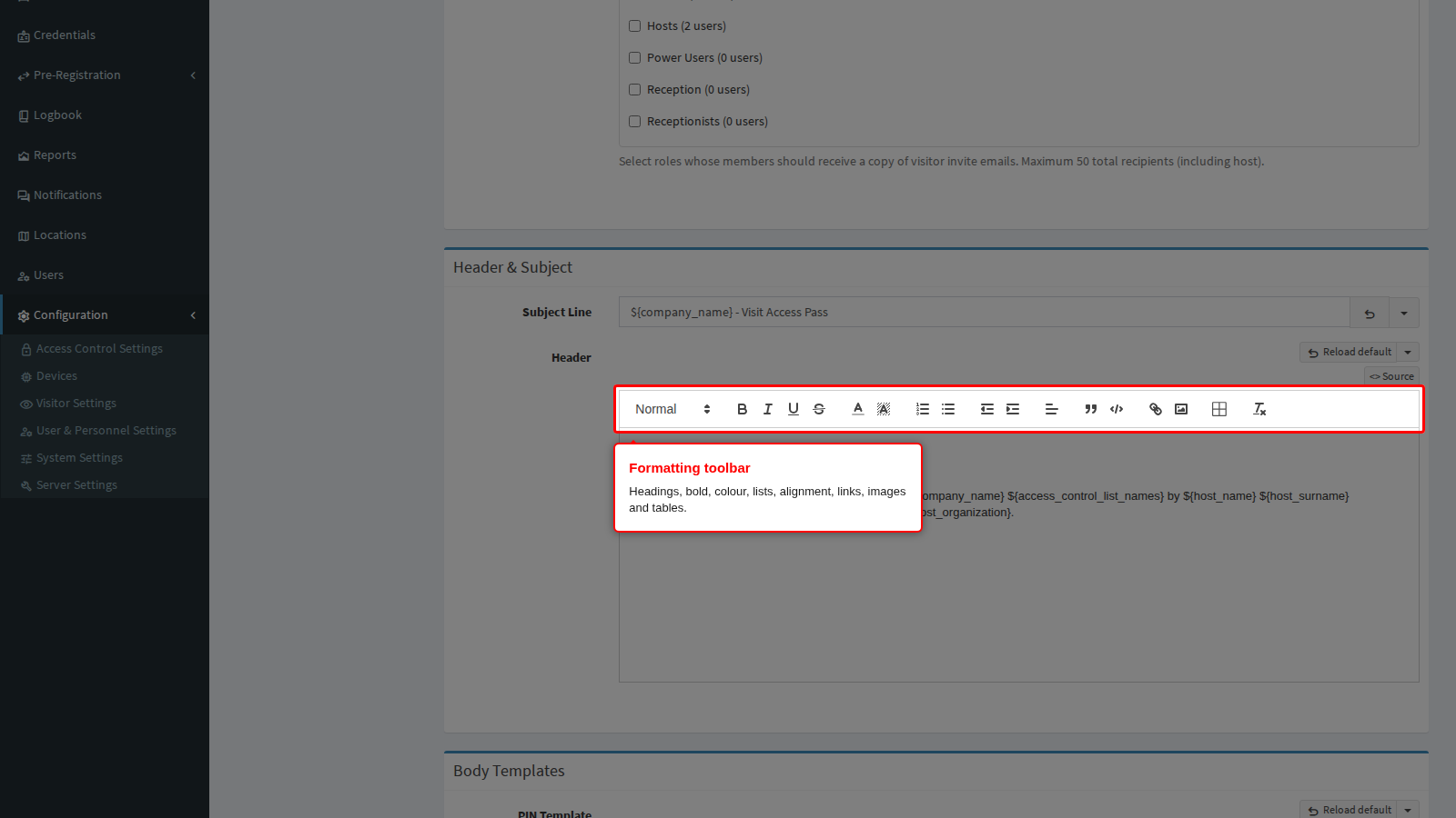 Editor toolbar