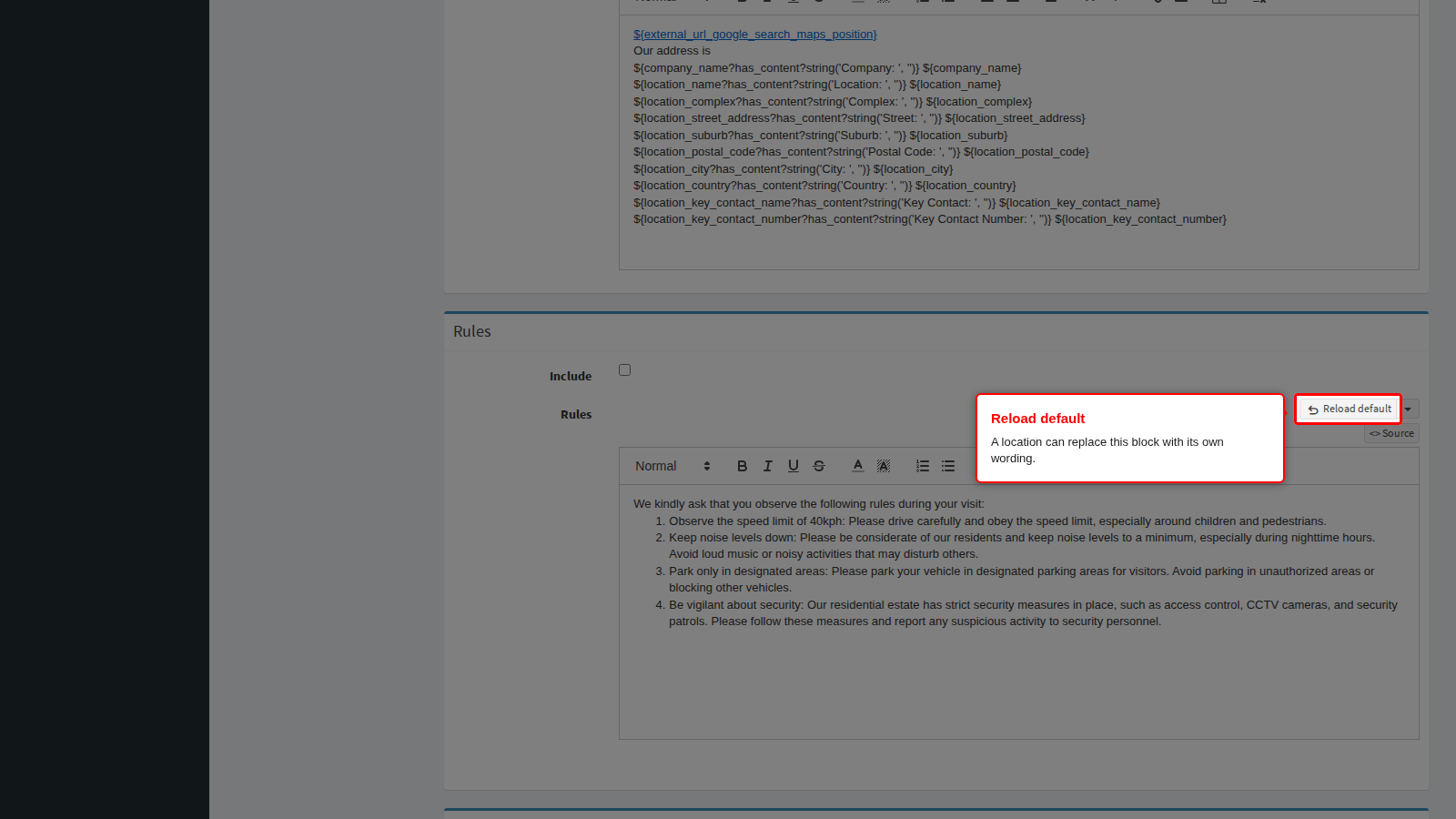 Rules reload default