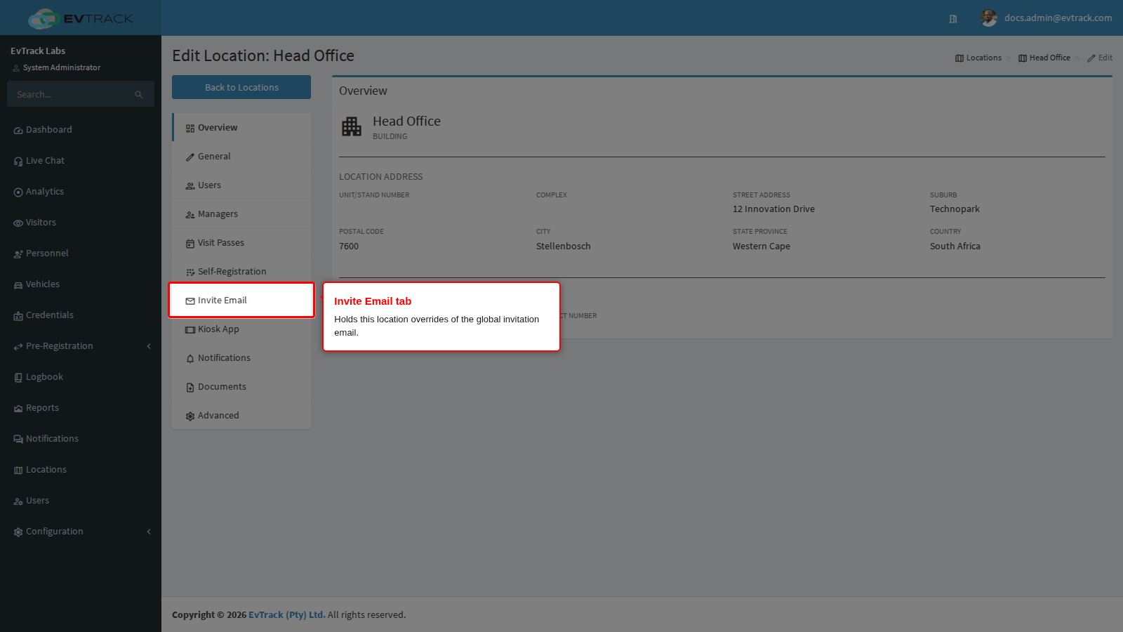 Invite Email tab