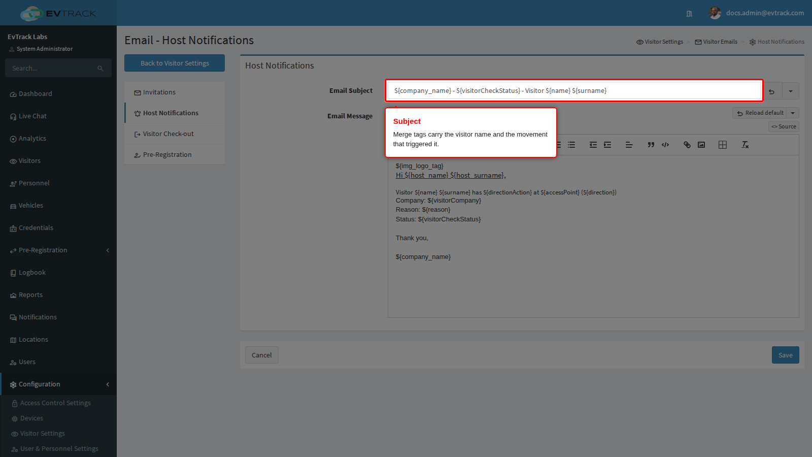 Host notification subject