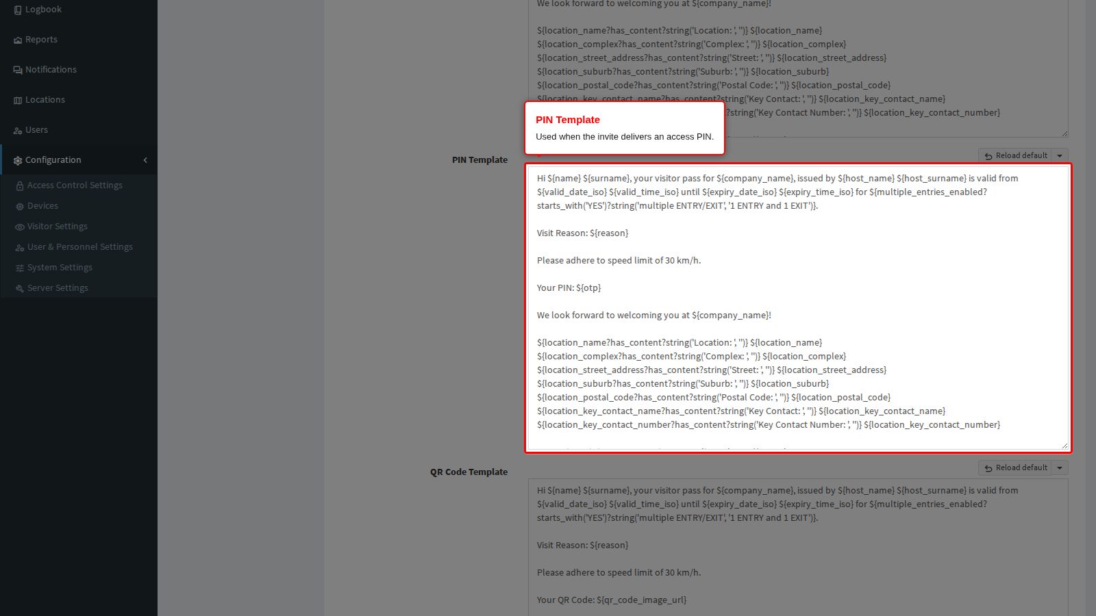 The PIN instant-message template