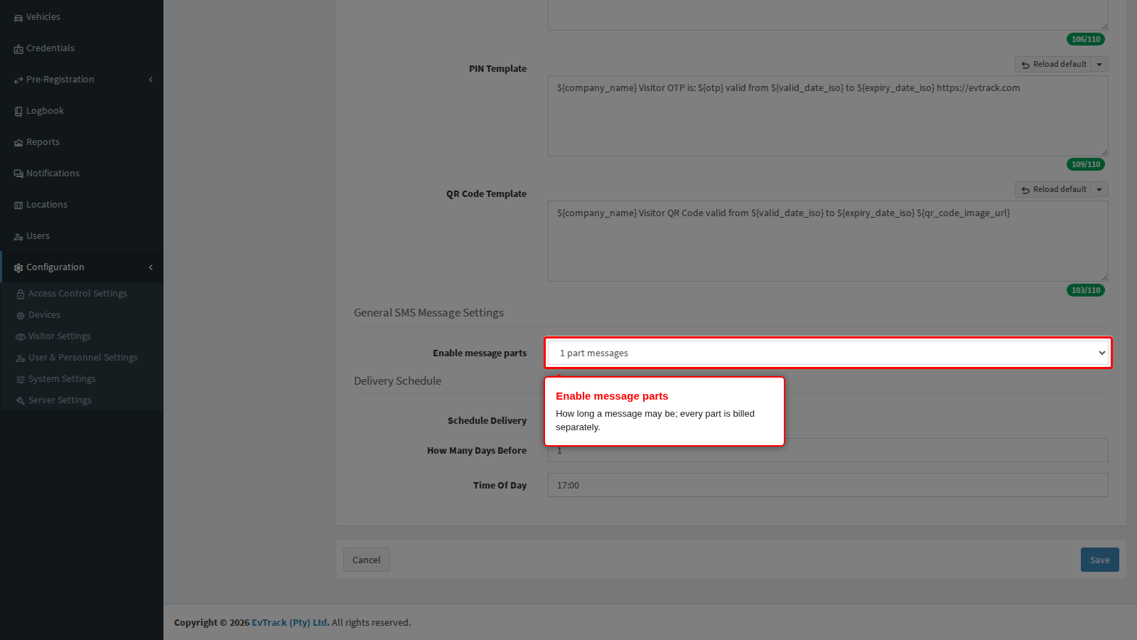 Enable message parts