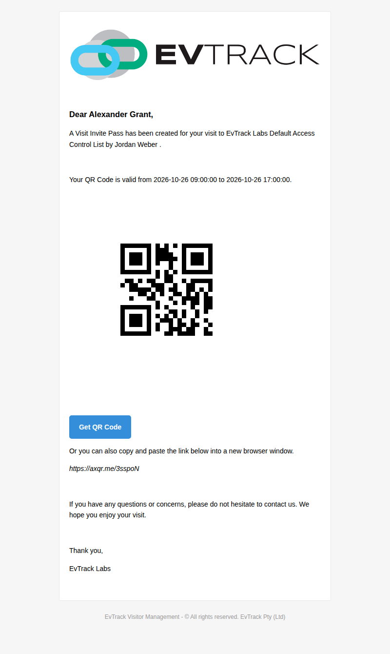 A delivered invitation email