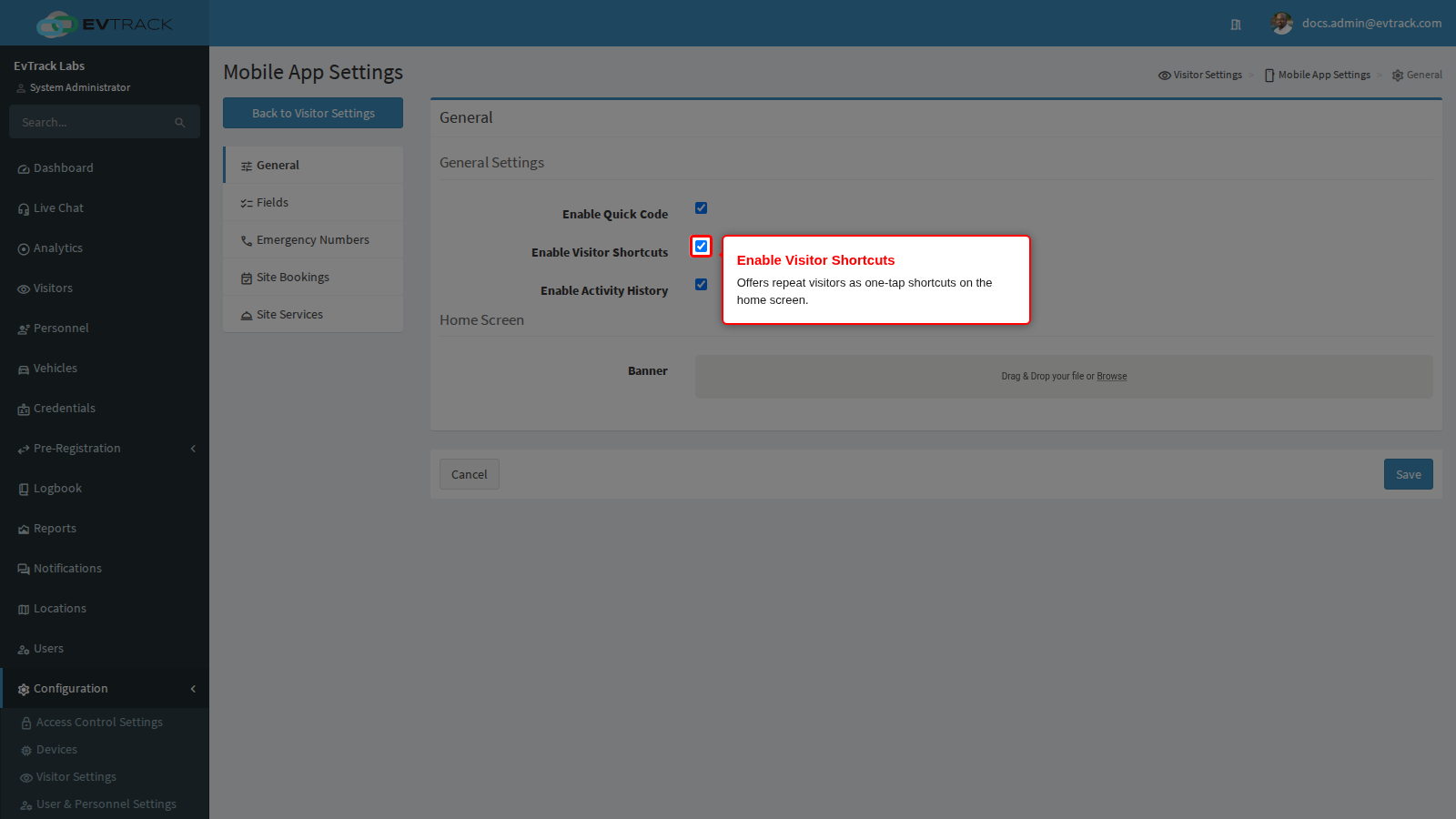 Enable Visitor Shortcuts