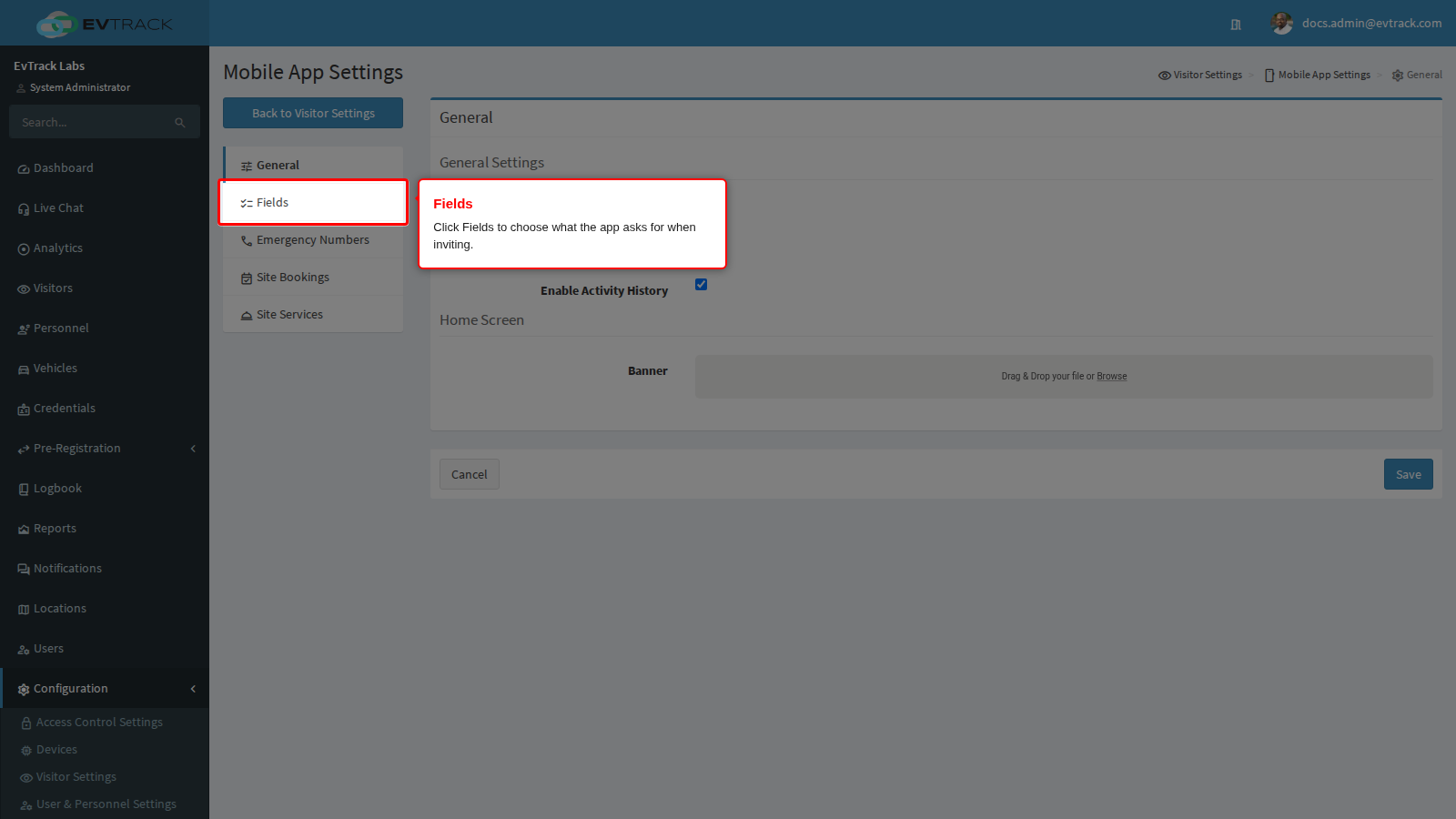 Fields in the page menu