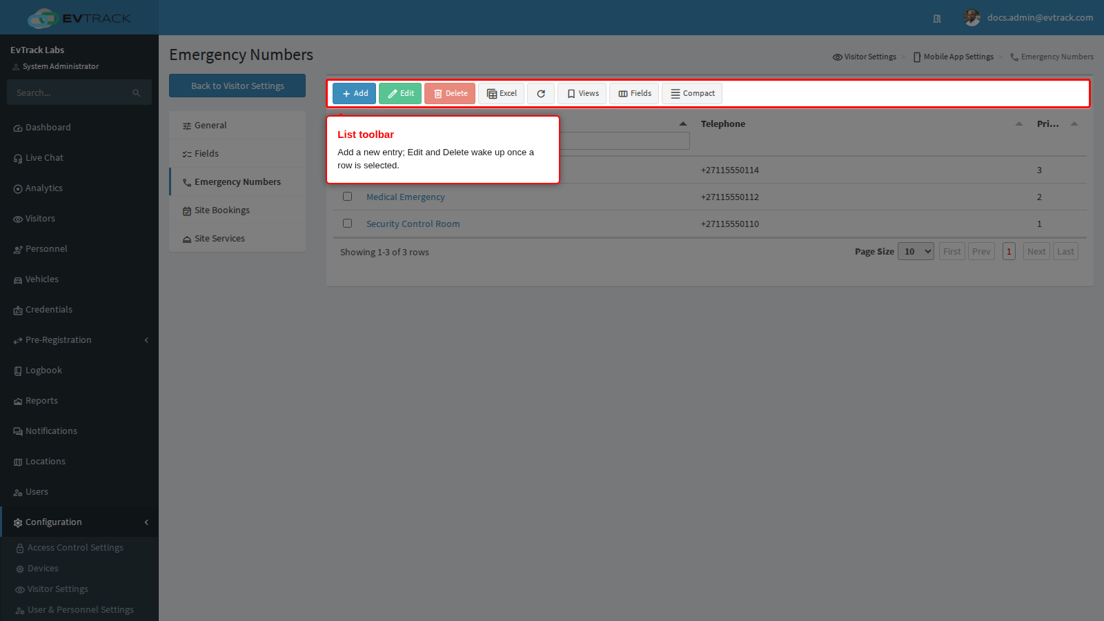 The list toolbar