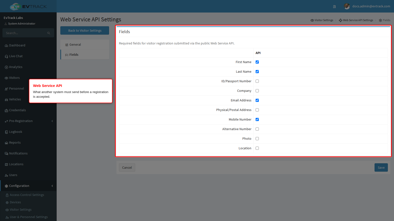 Web Service API fields