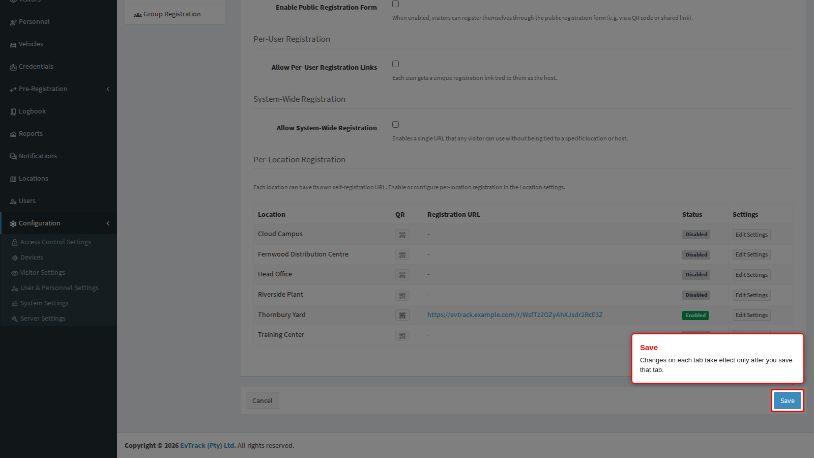 The Save button at the foot of the General tab
