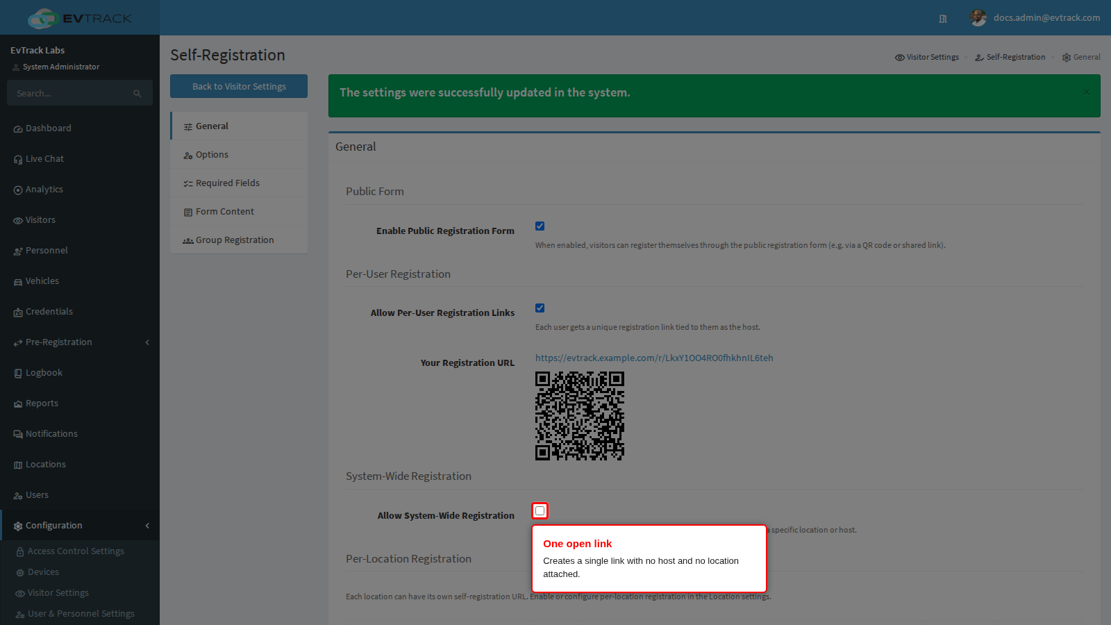 The Allow System-Wide Registration toggle