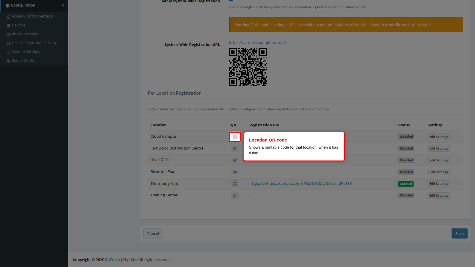 The QR button on a location row