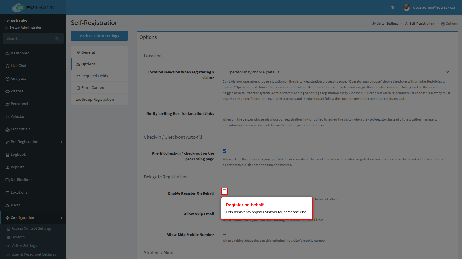 Delegate registration settings