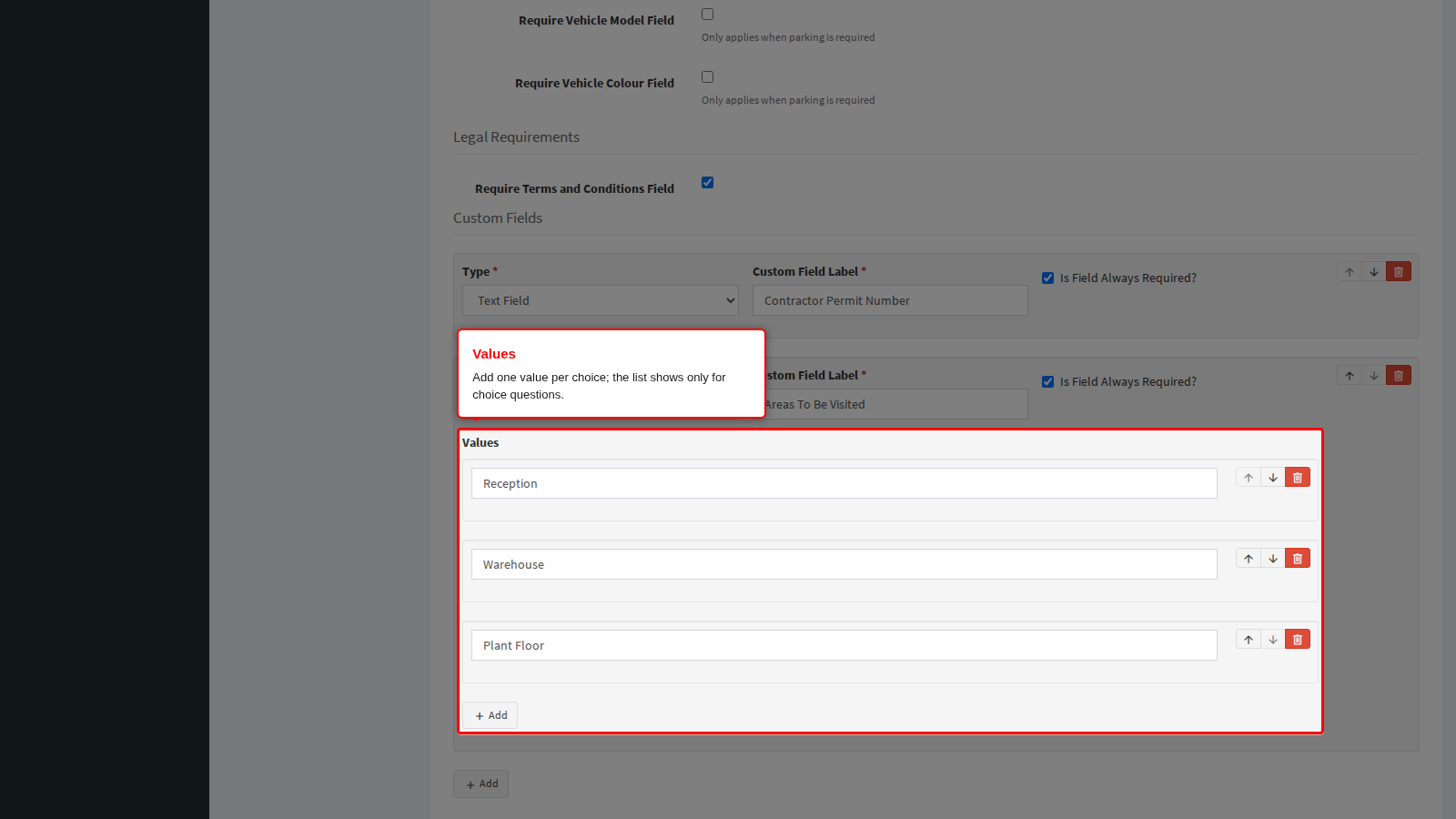 Defining the values of a drop-down question