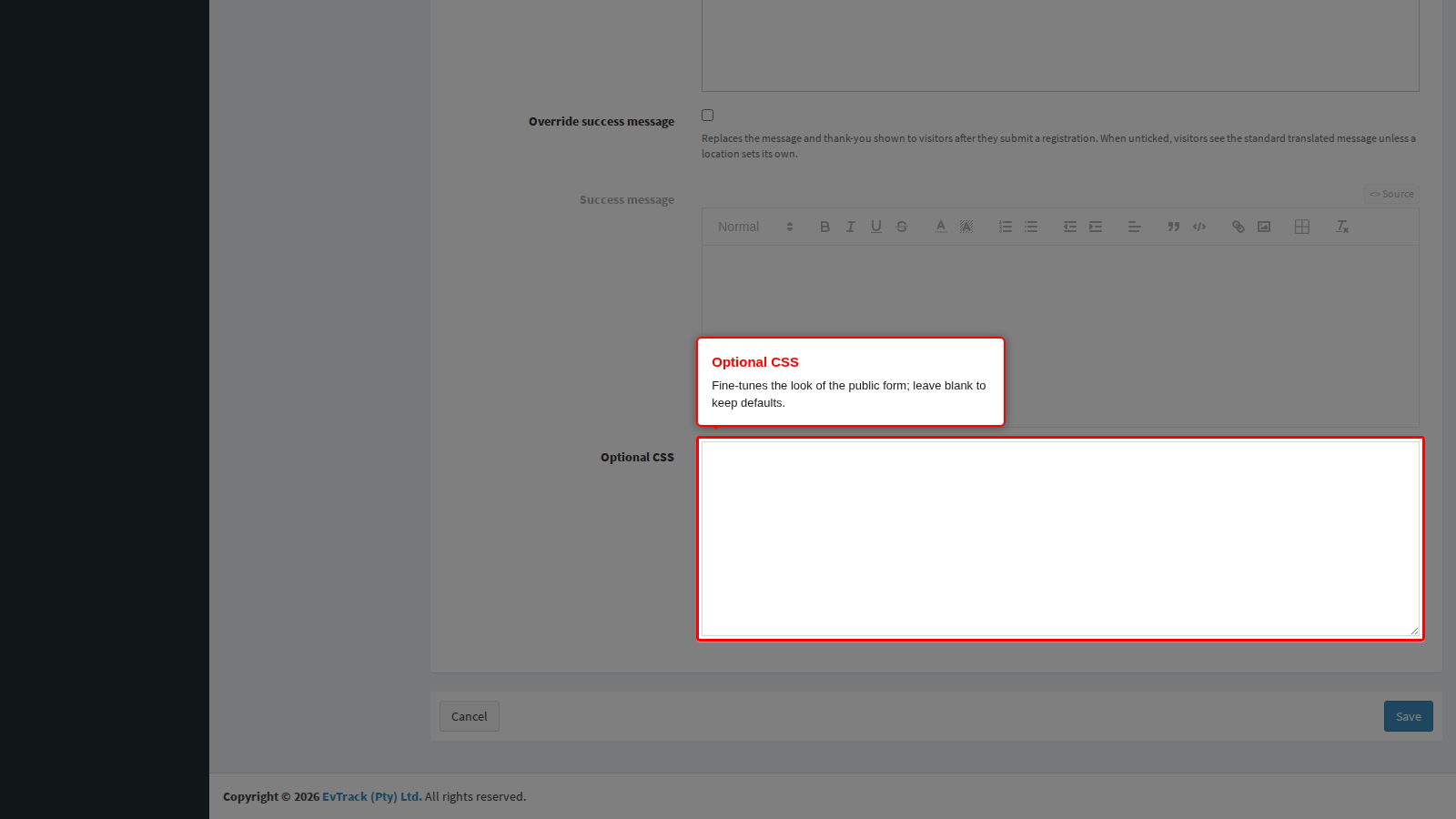 The optional styling box