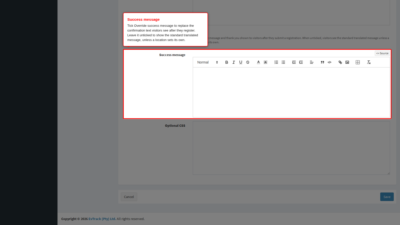 The success message override